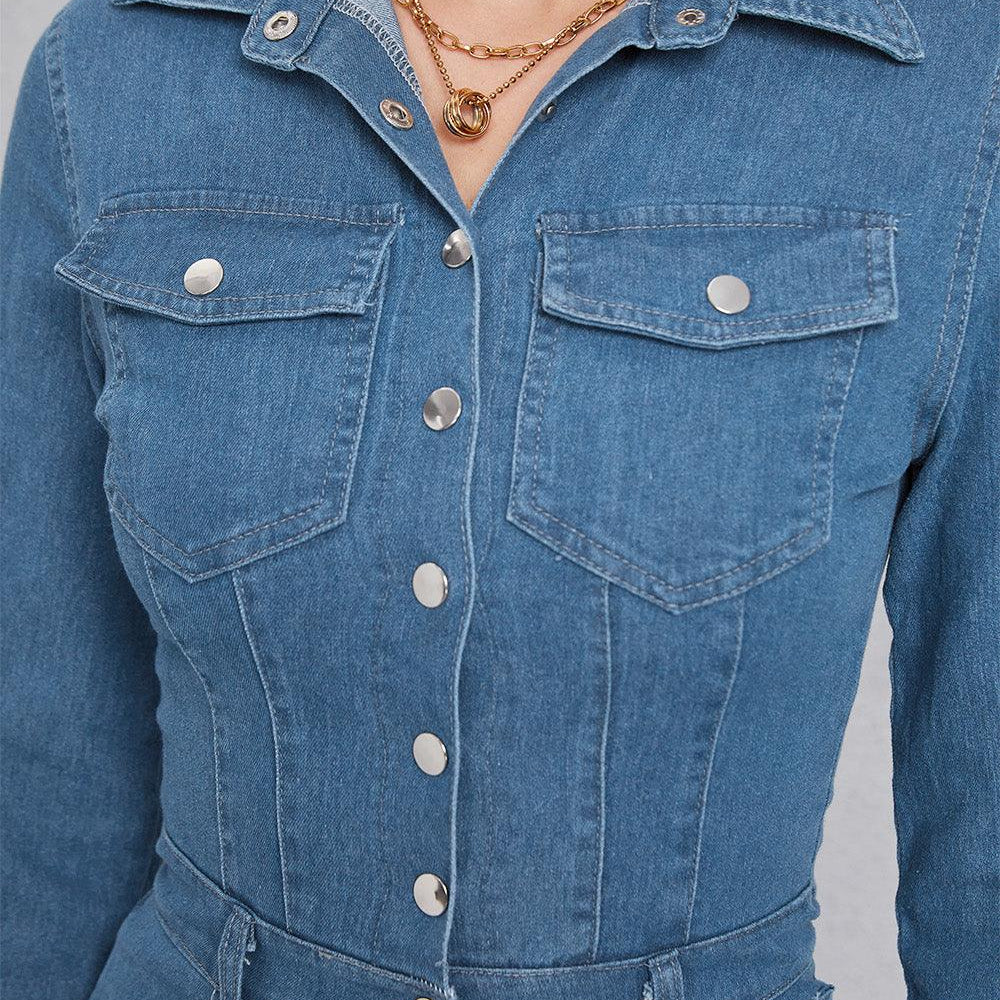 
                      
                        Snap Down Denim Jumpsuit with Pockets
                      
                    