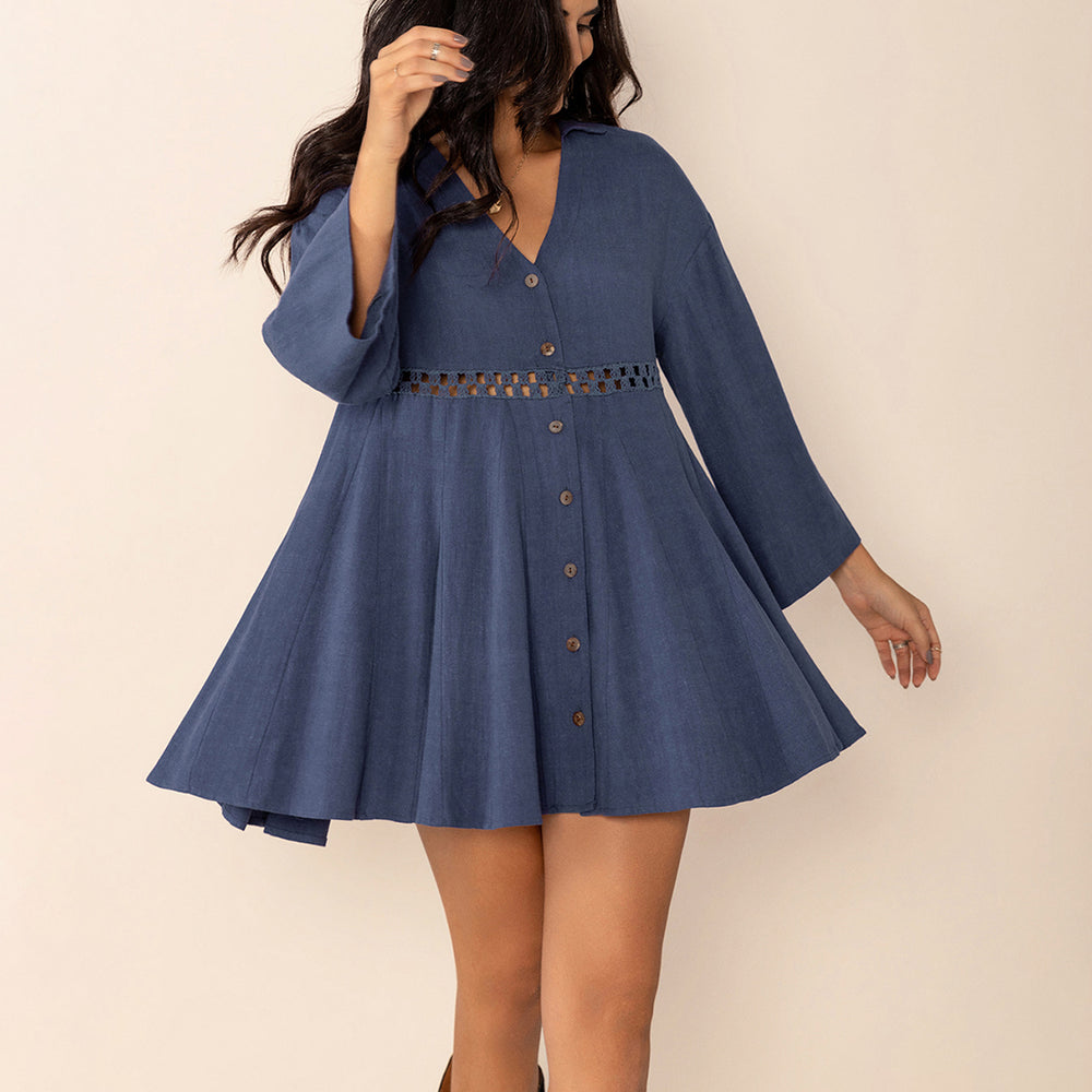 Cutout Johnny Collar Long Sleeve Mini Dress