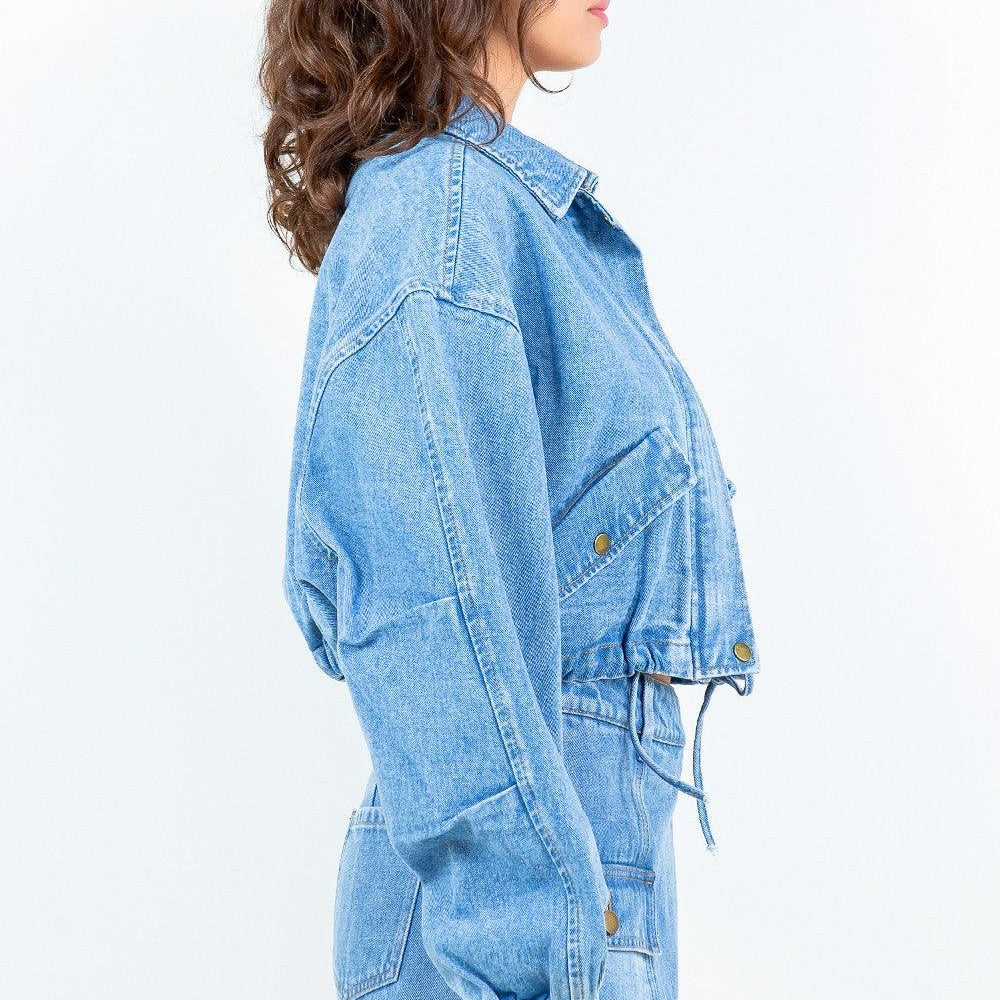 
                      
                        AB Drawstring Waist Crop Denim Jacket
                      
                    