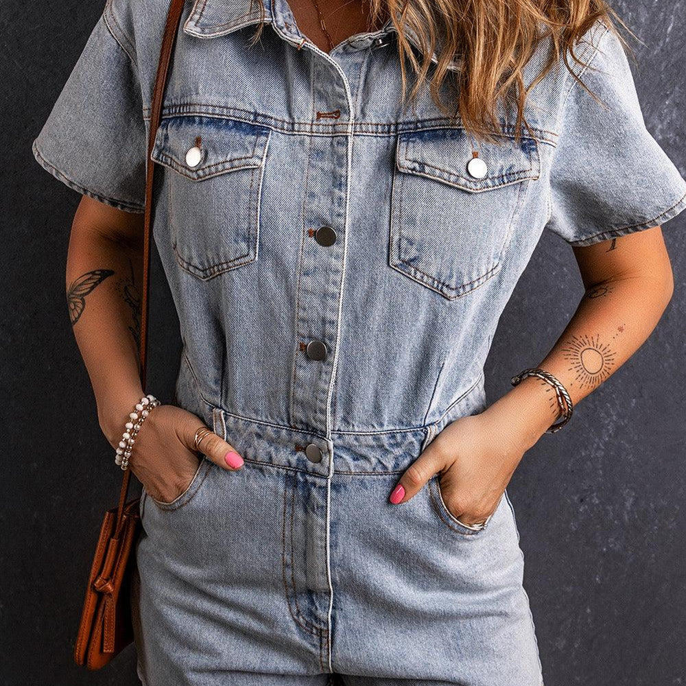 
                  
                    Collared Short Sleeve Denim Romper Rompers
                  
                