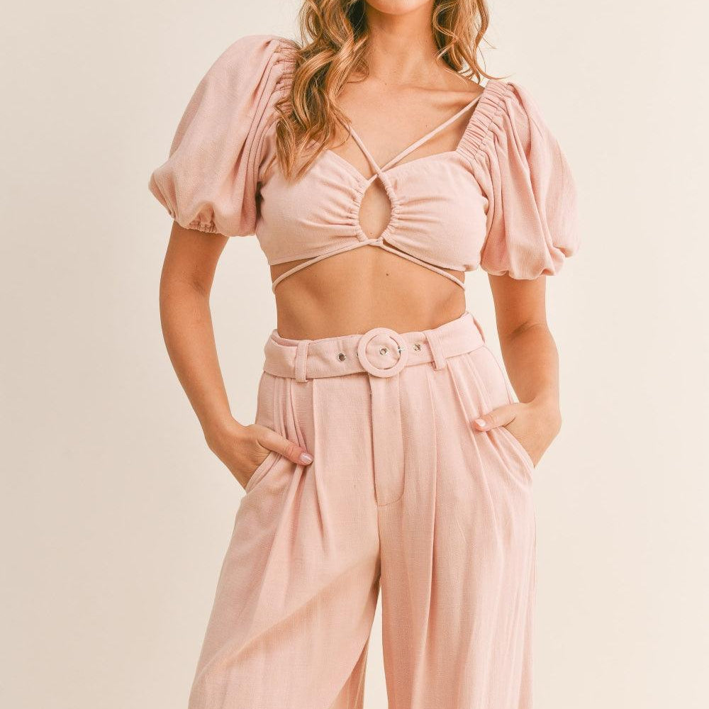 
                      
                        Cut Out Crop Top and Belted Pants Set Sets
                      
                    