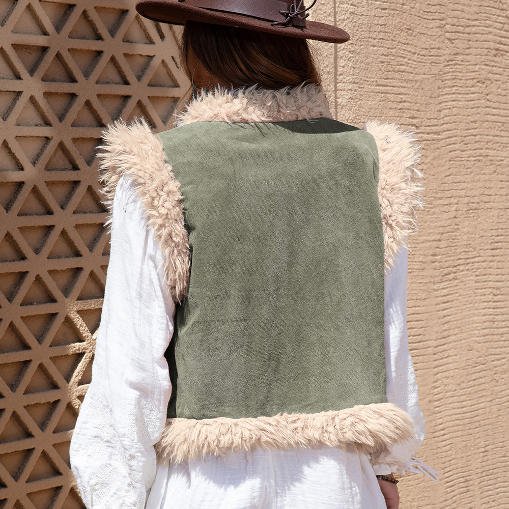 
                  
                    Fuzzy Trim Open Front Vest Coat
                  
                