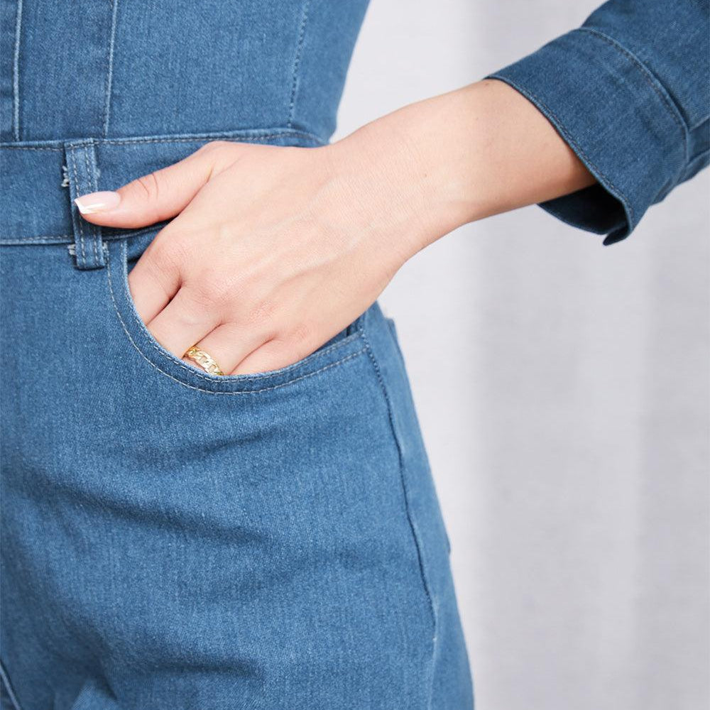 
                      
                        Snap Down Denim Jumpsuit with Pockets
                      
                    