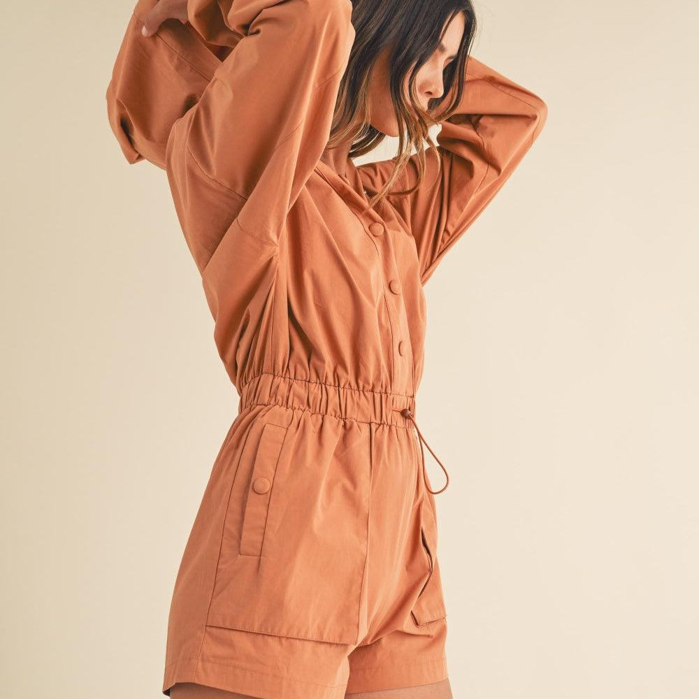 
                      
                        Snap Down Long Sleeve Hooded Romper
                      
                    