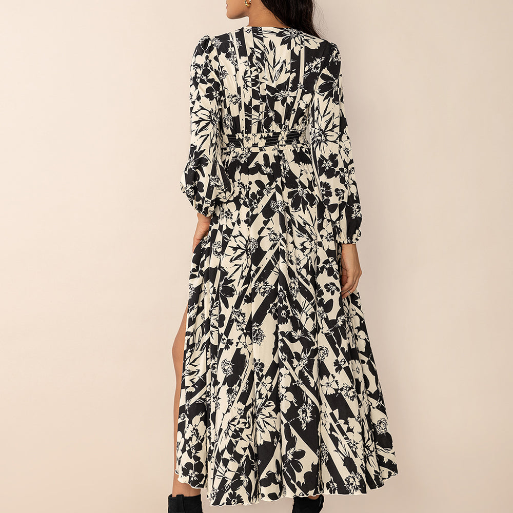 
                  
                    Tied Printed V-Neck Long Sleeve Midi Dress
                  
                