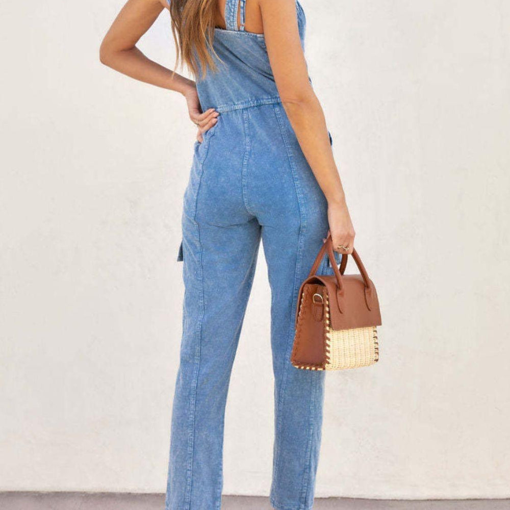 
                      
                        V-Neck Sleeveless Denim Jumpsuit Jumpsuits
                      
                    