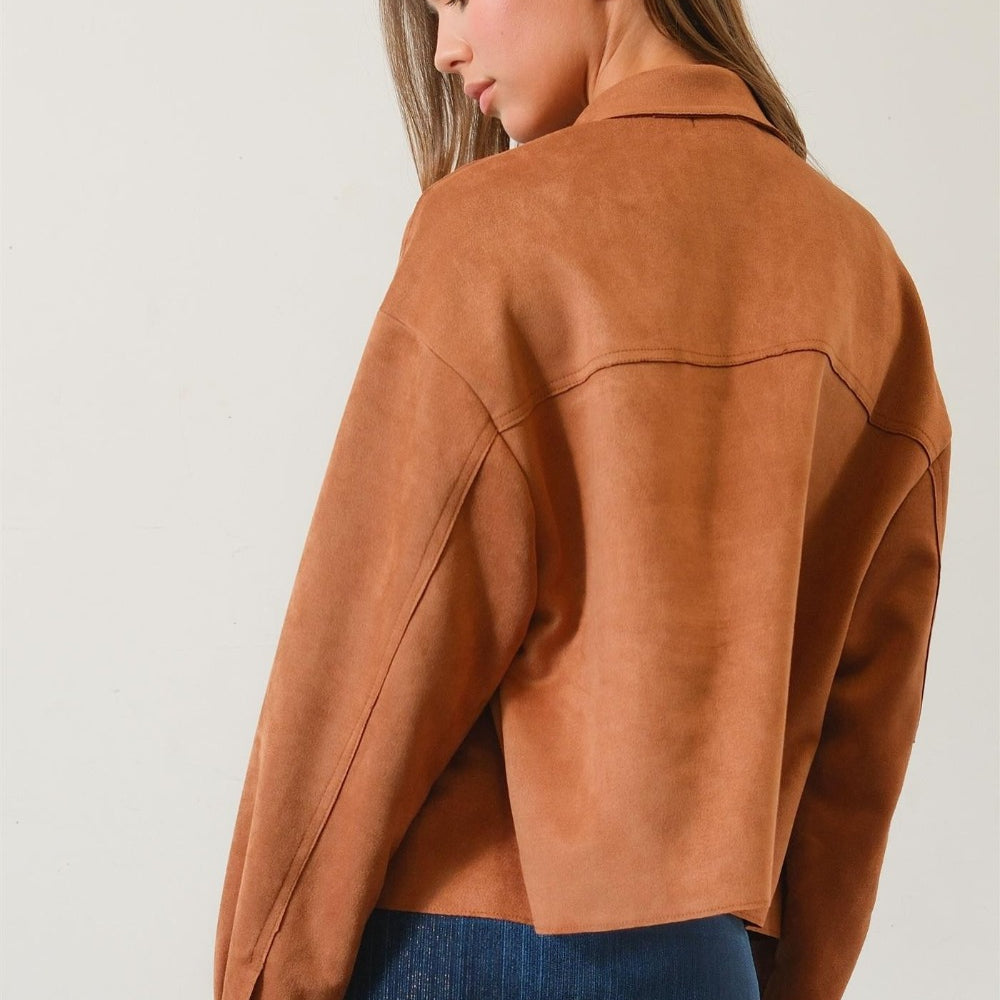 
                      
                        Suede Button Down Cropped Jacket
                      
                    