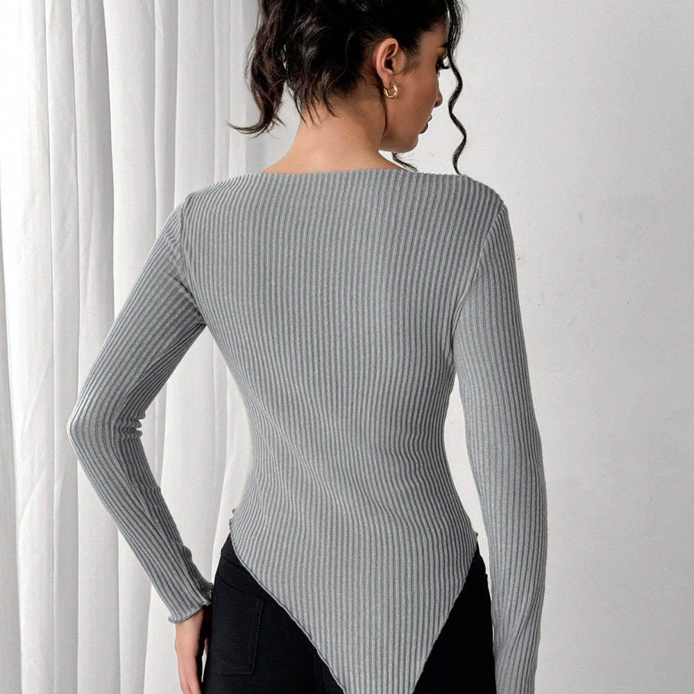 
                      
                        Asymmetric Hem Long Sleeve T-Shirt
                      
                    