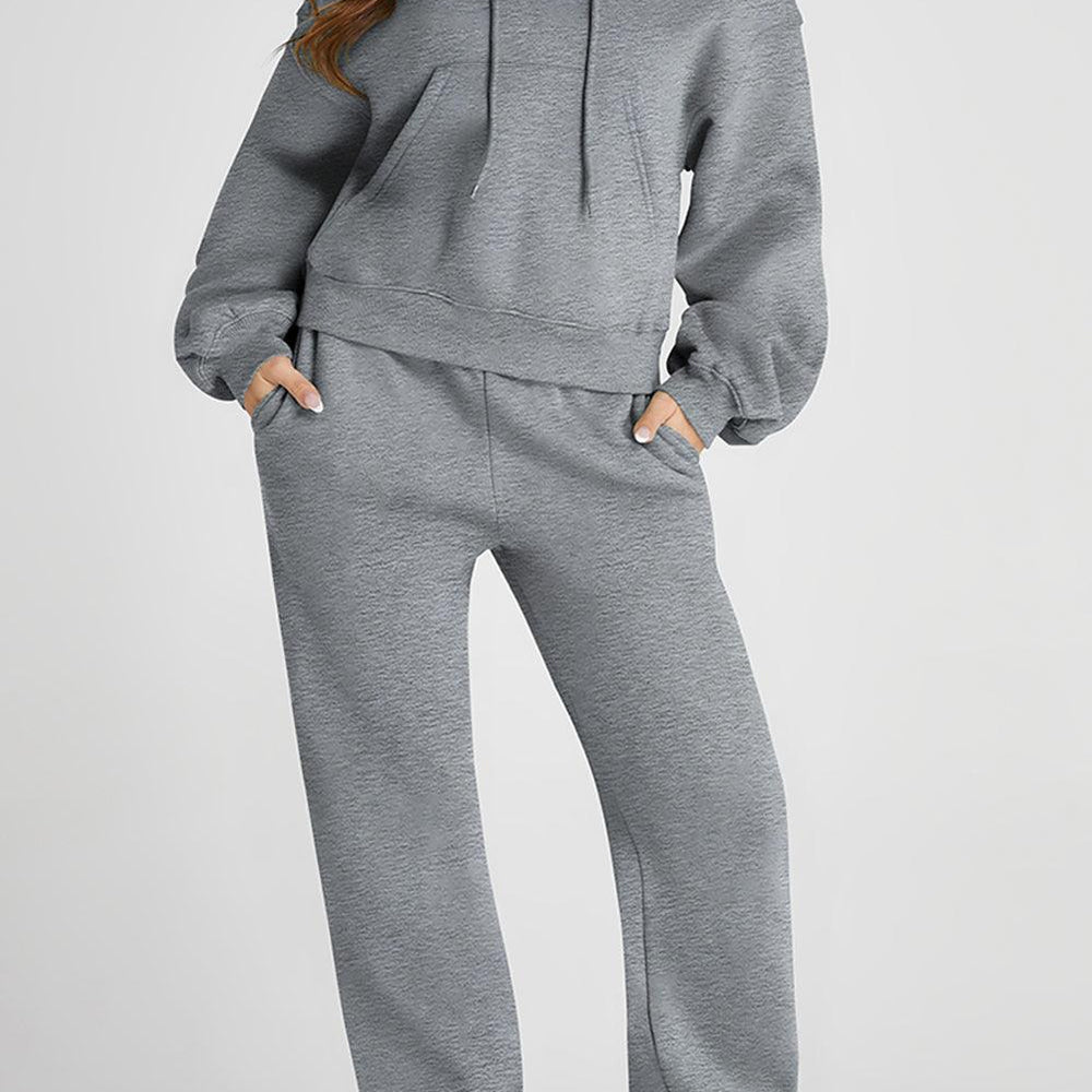 
                      
                        Dropped Shoulder Hooded Top and Pants Active Set
                      
                    