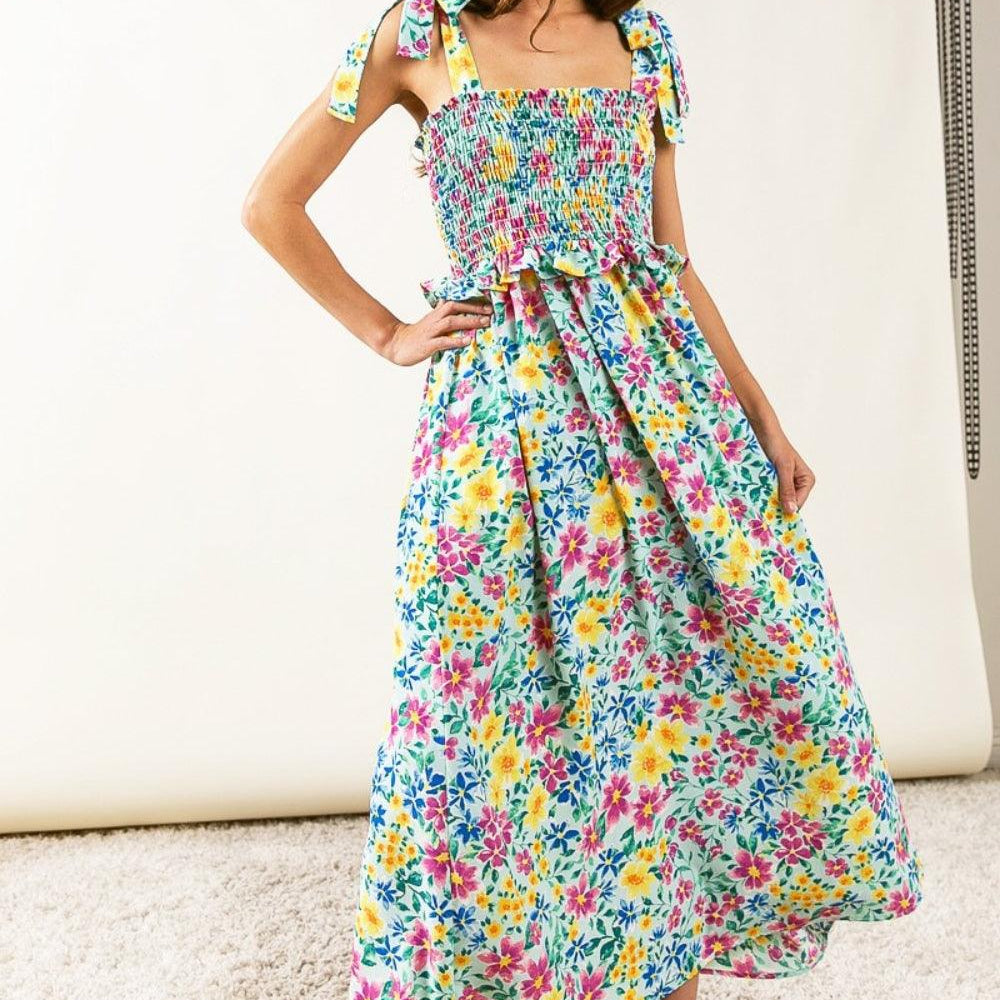 Floral Ruffle Trim Smocked Cami Dress Dresses