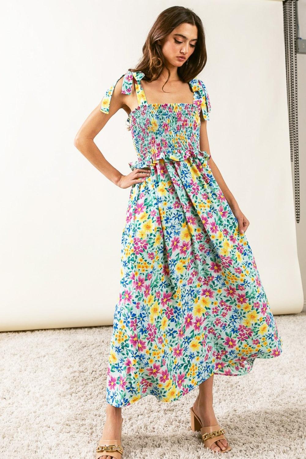 Floral Ruffle Trim Smocked Cami Dress Dresses