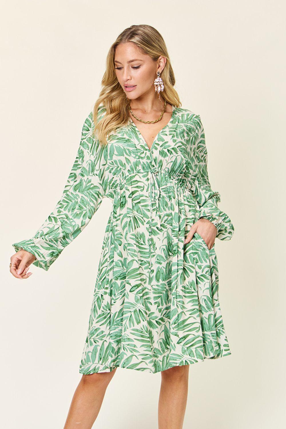 Full Size Printed Ruched Balloon Sleeve Dress Dresses