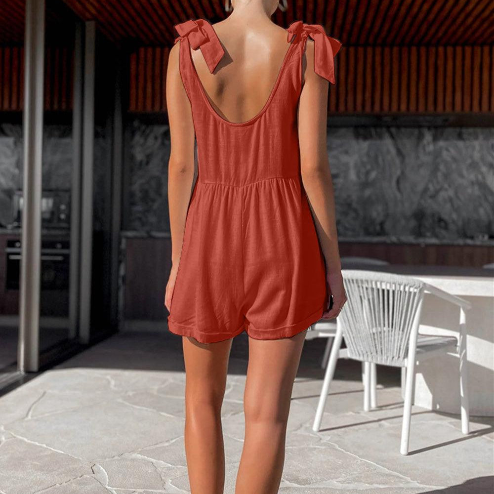 
                  
                    Full Size Scoop Neck Tie Shoulder Romper Rompers
                  
                