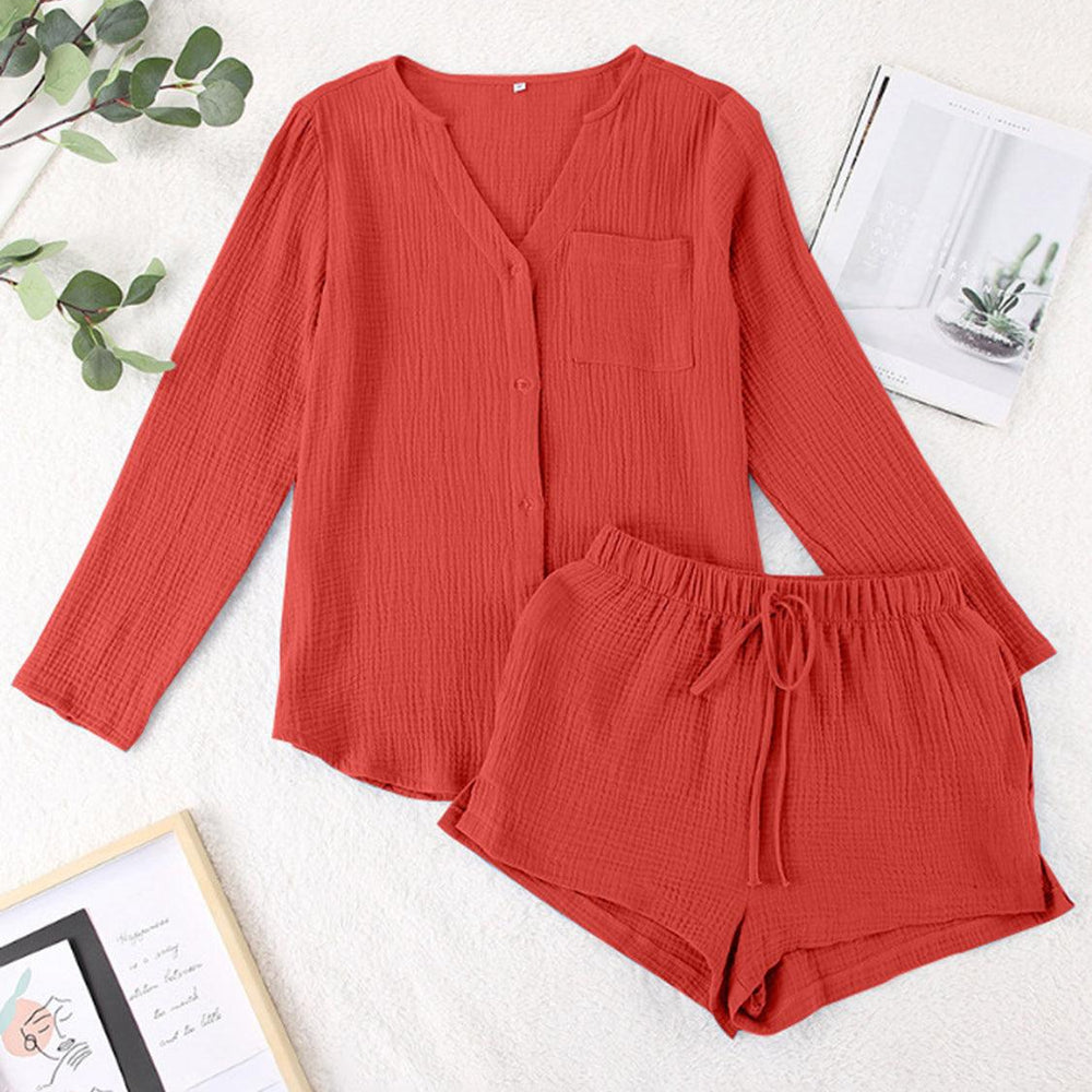 
                  
                    Notched Long Sleeve Top and Shorts Set Sets
                  
                