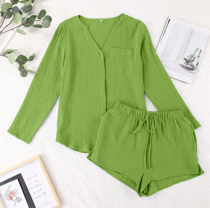 
                  
                    Notched Long Sleeve Top and Shorts Set Sets
                  
                