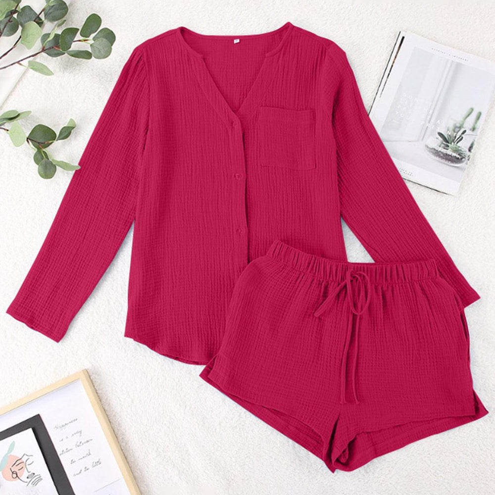 
                  
                    Notched Long Sleeve Top and Shorts Set Sets
                  
                