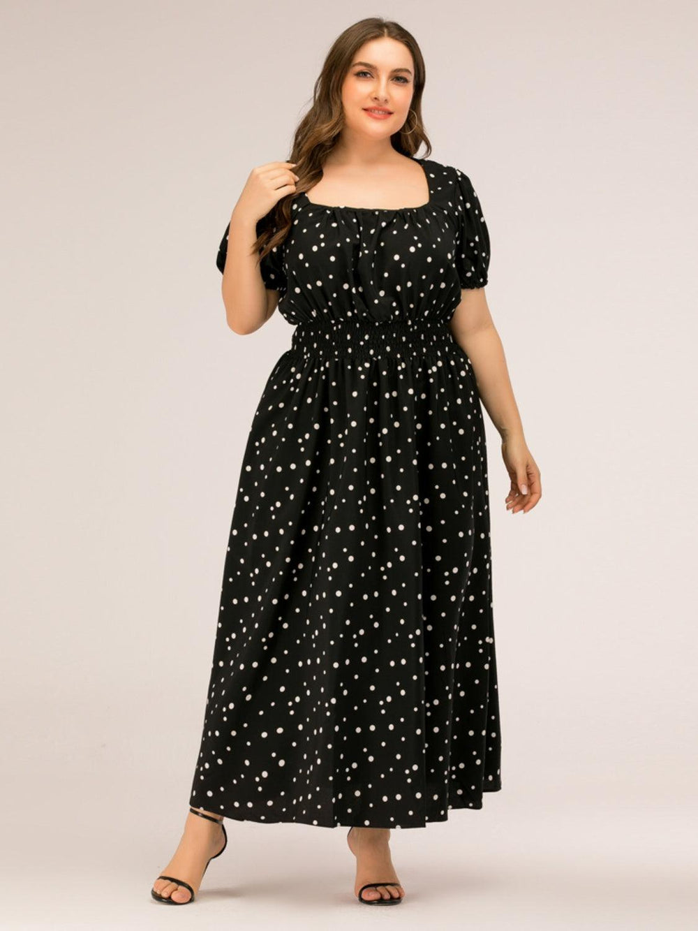 Plus Size Polka Dot Square Neck Dress Dresses