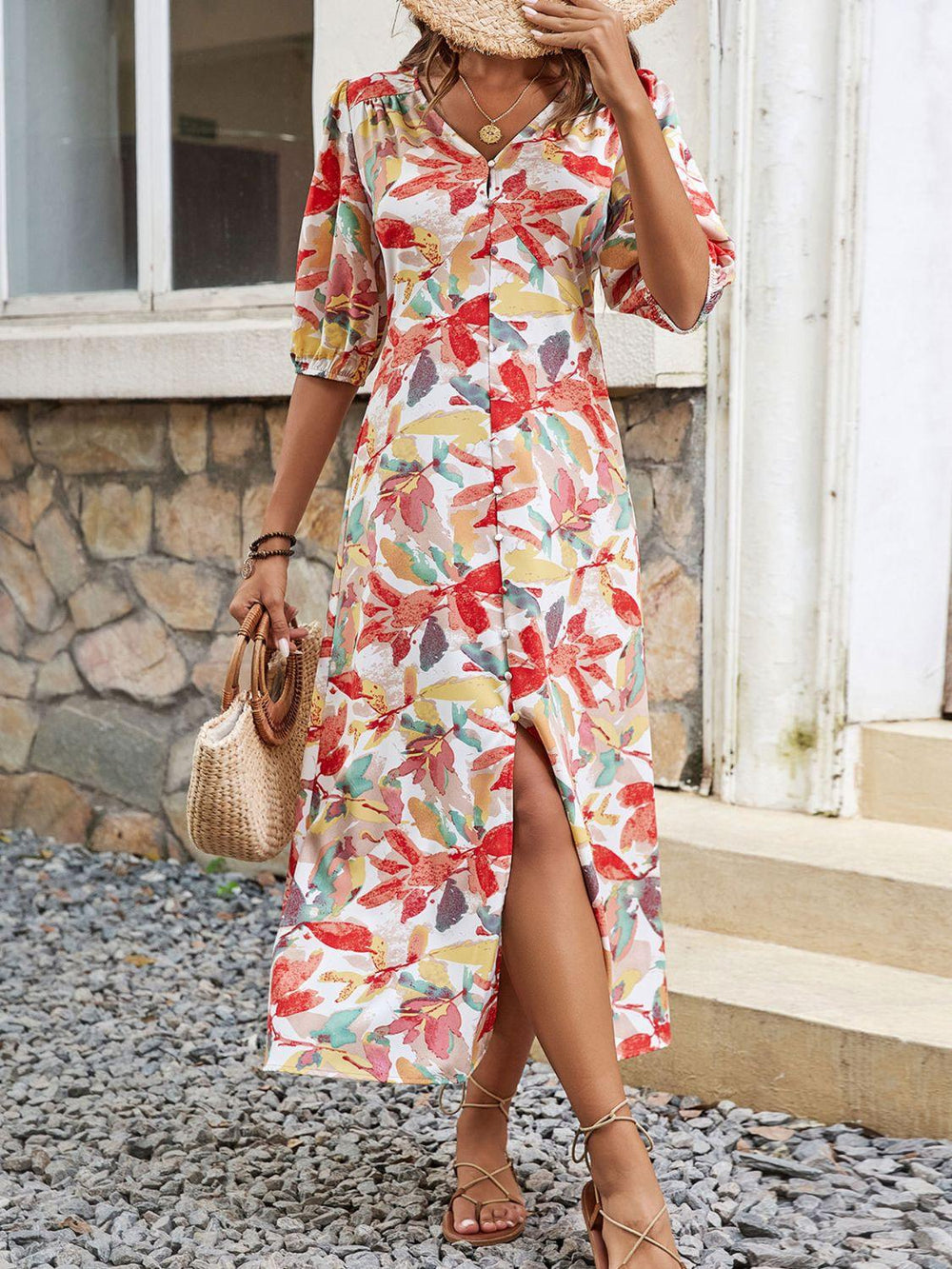 Printed Half Sleeve Midi Dress Dresses