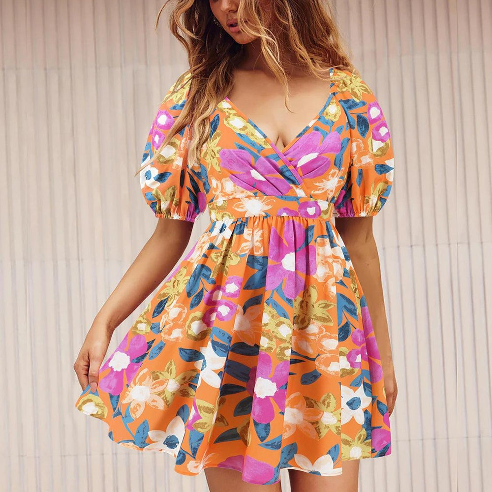 Printed Surplice Short Sleeve Dress Dresses