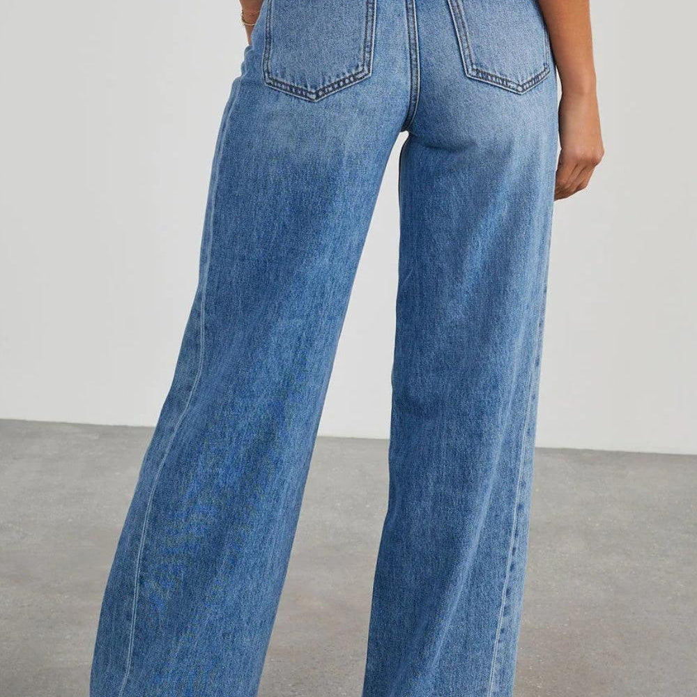 
                      
                        Raw Hem Wide Leg Jeans with Pockets denim
                      
                    