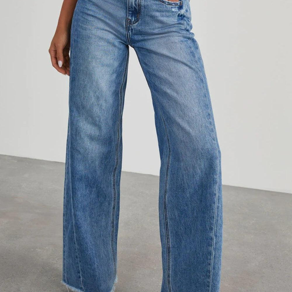 
                      
                        Raw Hem Wide Leg Jeans with Pockets denim
                      
                    