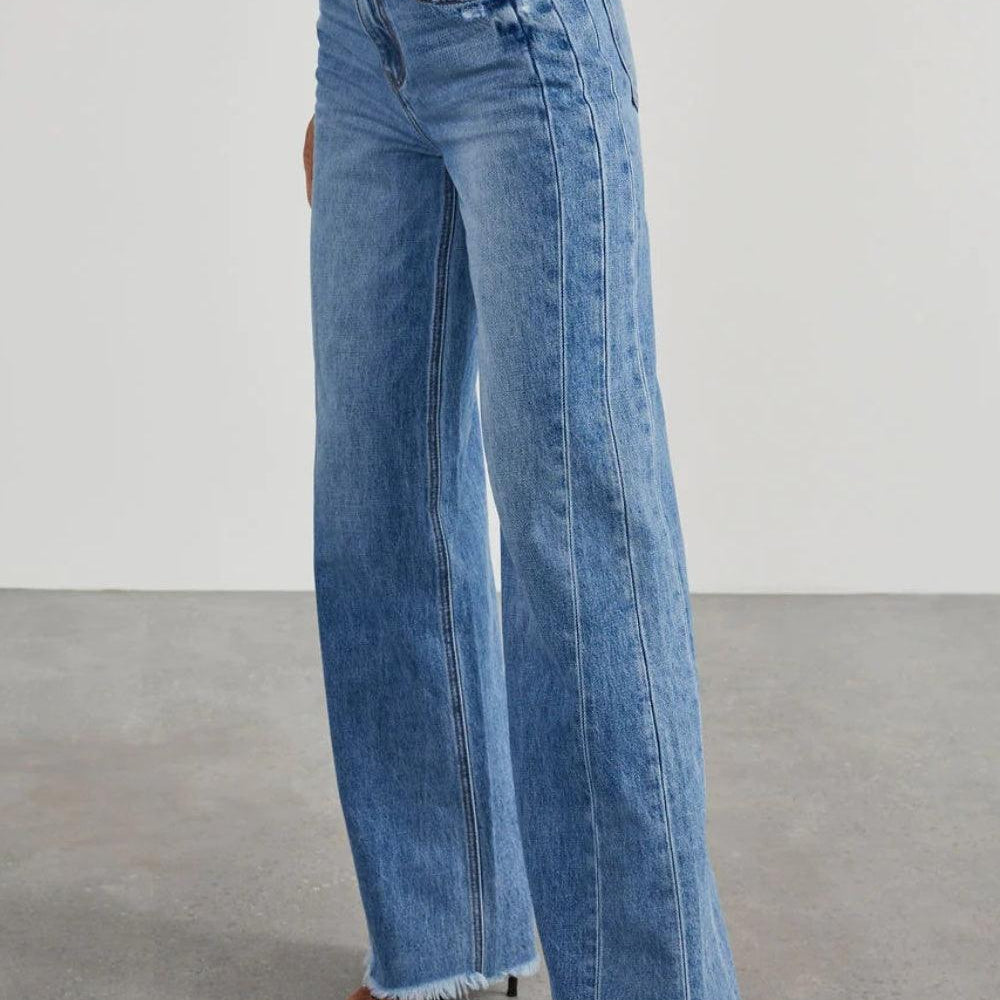 
                      
                        Raw Hem Wide Leg Jeans with Pockets denim
                      
                    