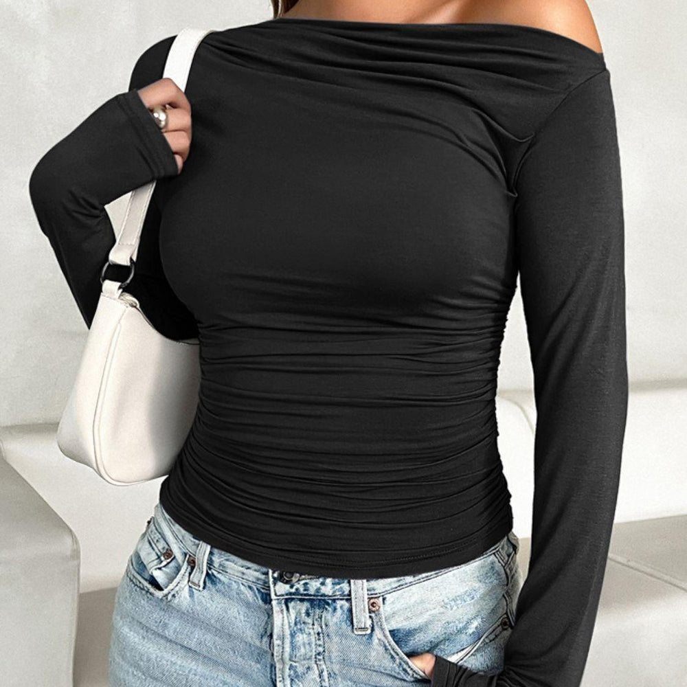 
                      
                        Ruched One Shoulder Long Sleeve T-Shirt Tops
                      
                    