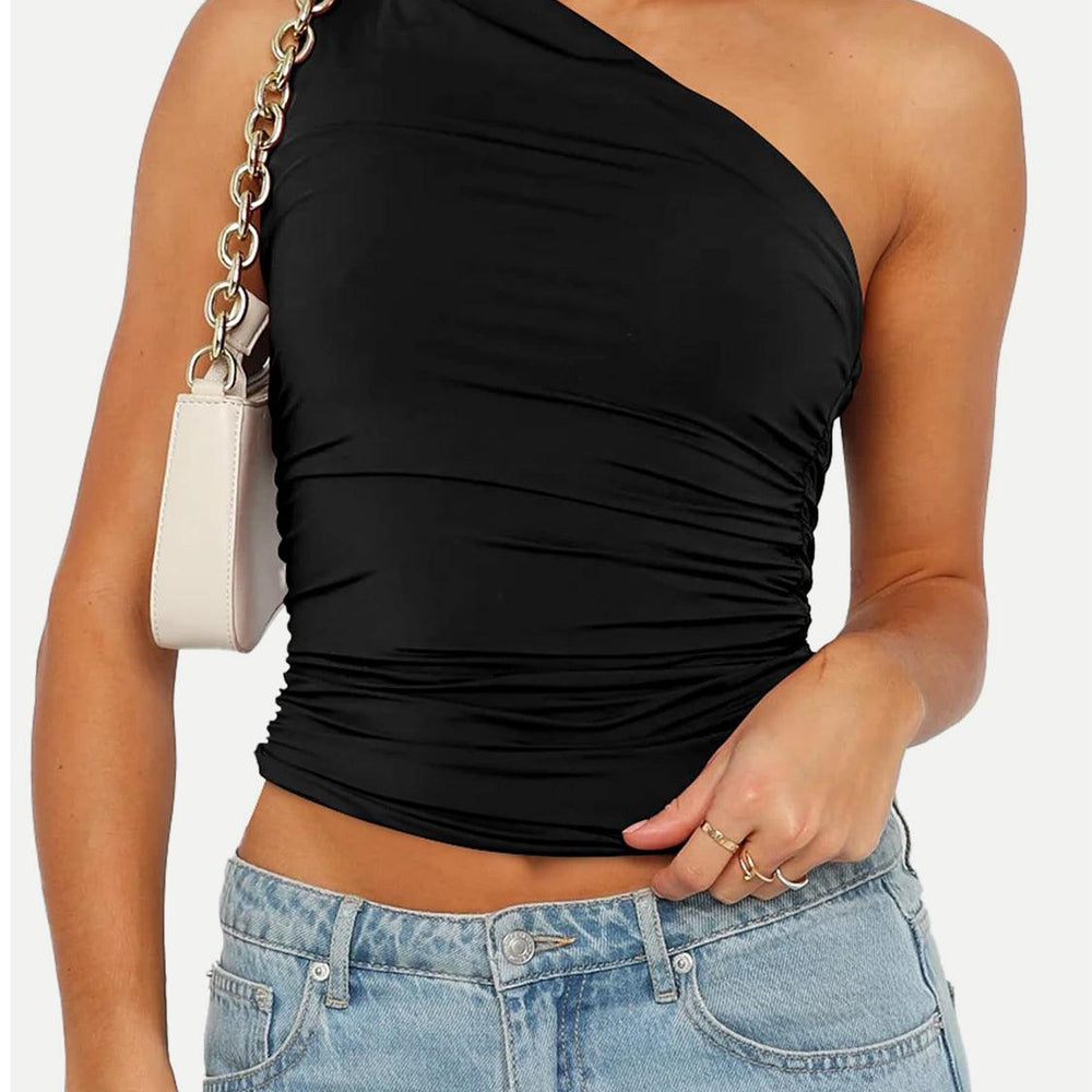 
                      
                        Ruched One Shoulder Tank Tops
                      
                    