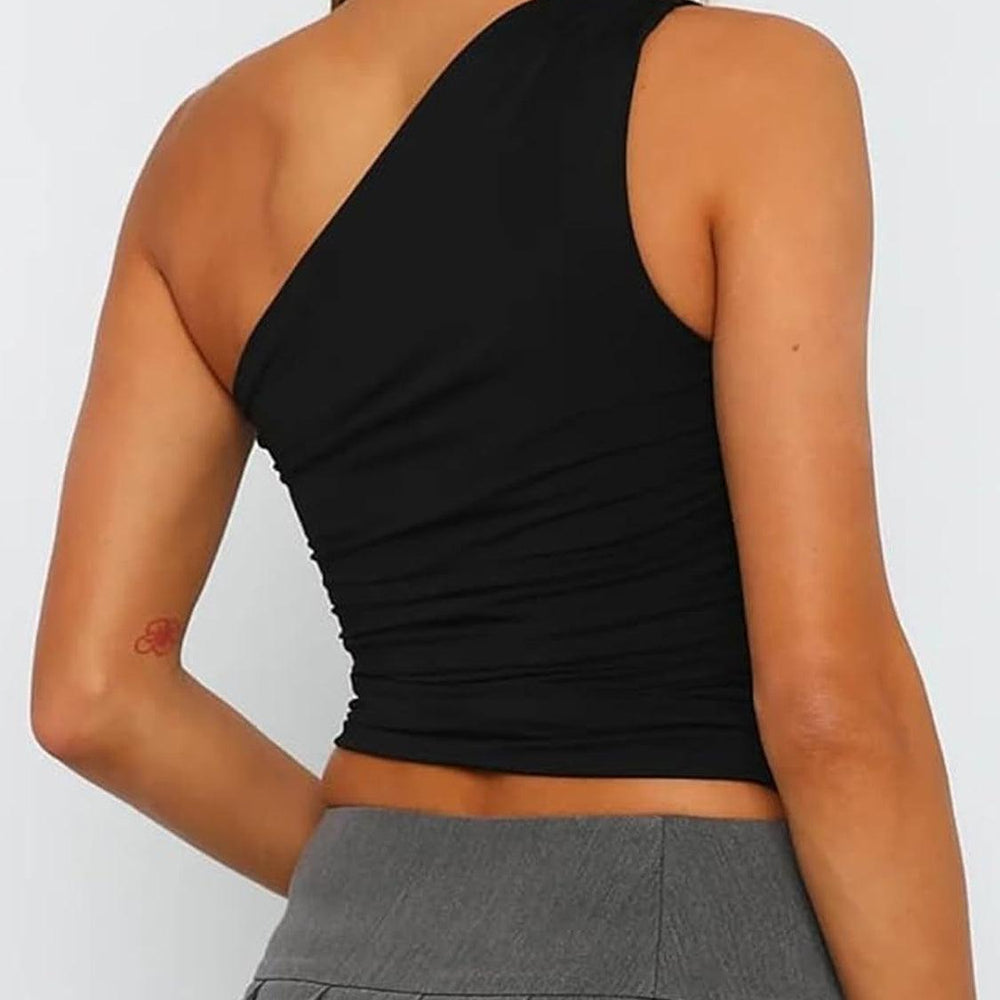 
                      
                        Ruched One Shoulder Tank Tops
                      
                    