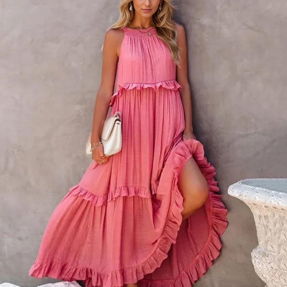 Ruffled Sleeveless Tiered Maxi Dress with Pockets Dresses