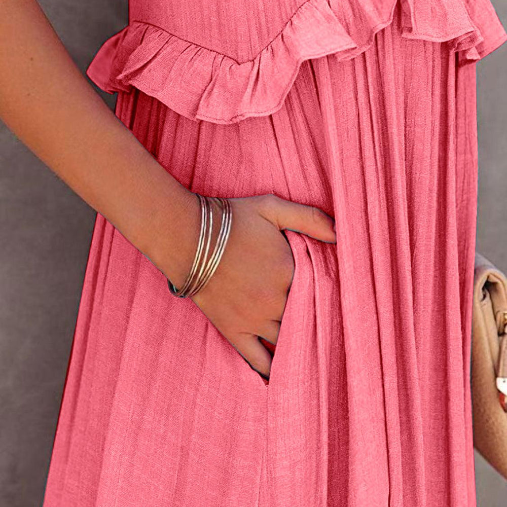 
                      
                        Ruffled Sleeveless Tiered Maxi Dress with Pockets Dresses
                      
                    