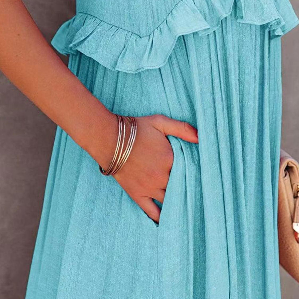 
                      
                        Ruffled Sleeveless Tiered Maxi Dress with Pockets Dresses
                      
                    