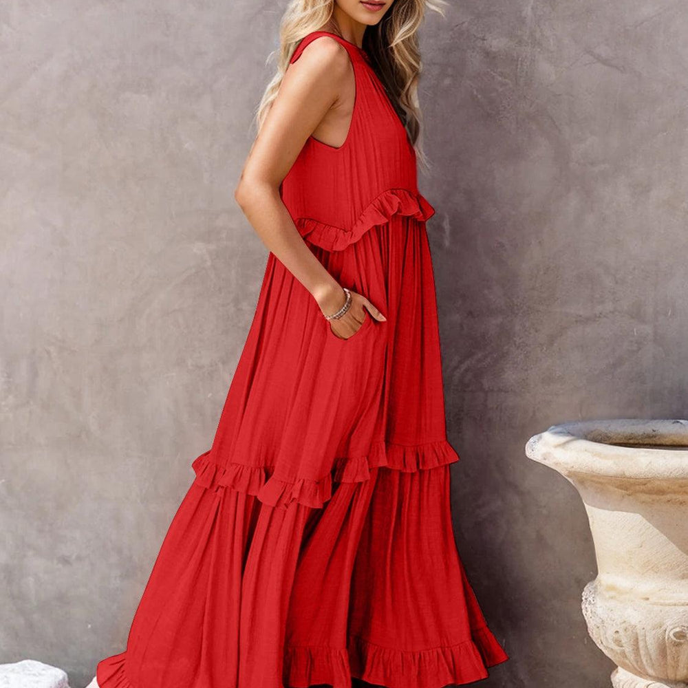 
                      
                        Ruffled Sleeveless Tiered Maxi Dress with Pockets Dresses
                      
                    