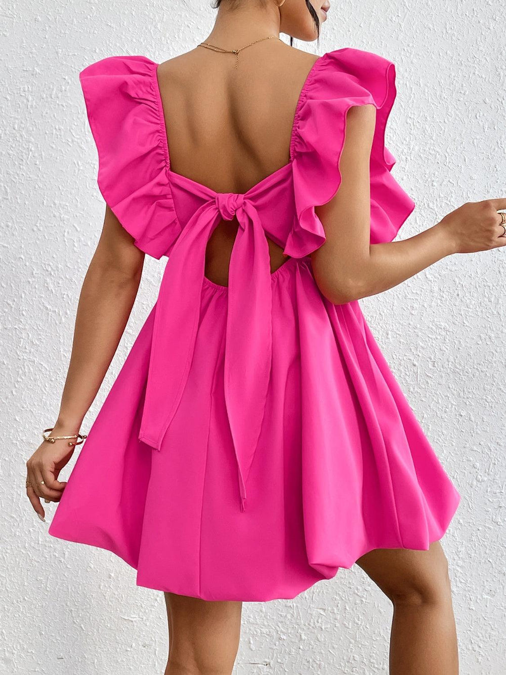 Ruffled V-Neck Cap Sleeve Mini Dress Dresses