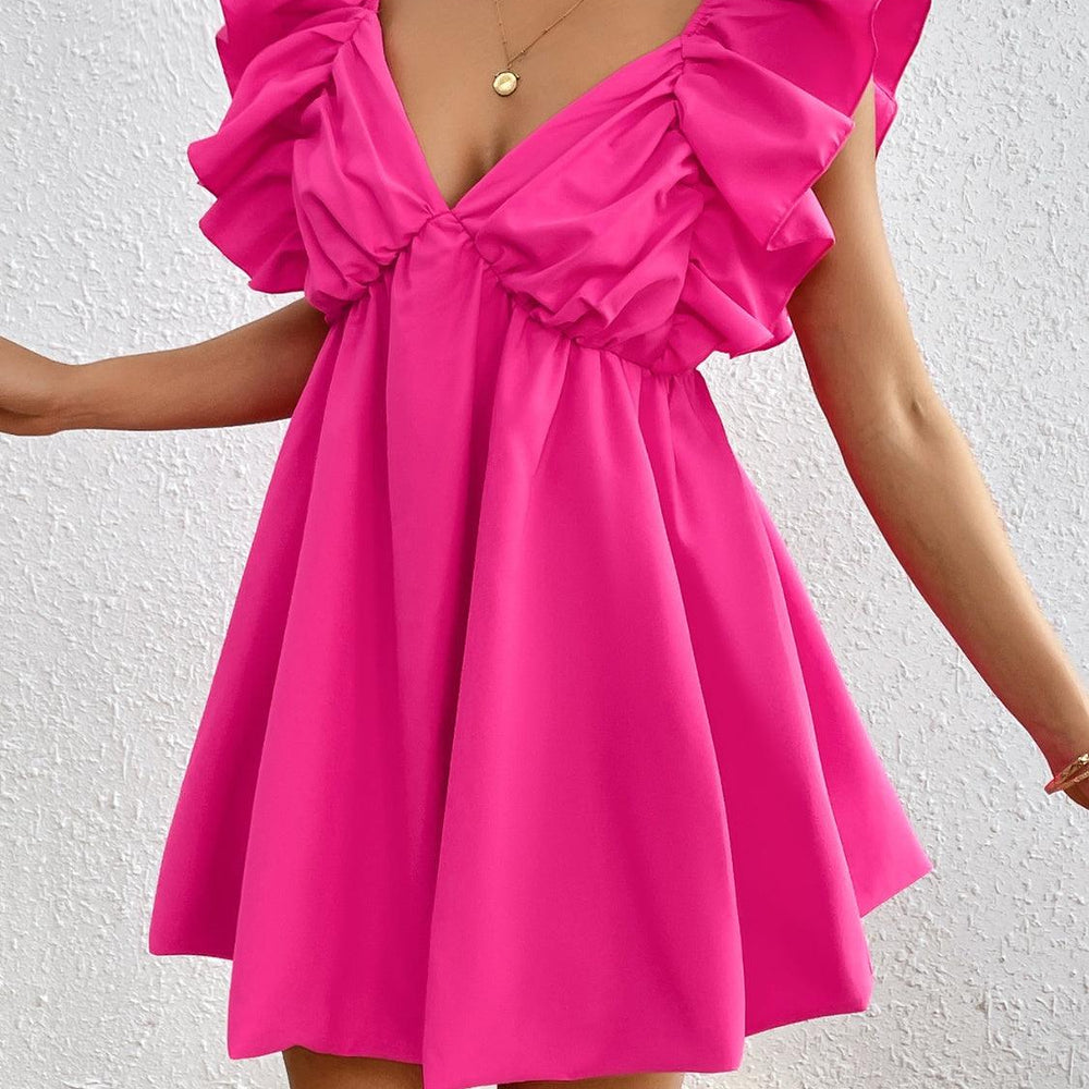 
                      
                        Ruffled V-Neck Cap Sleeve Mini Dress Dresses
                      
                    