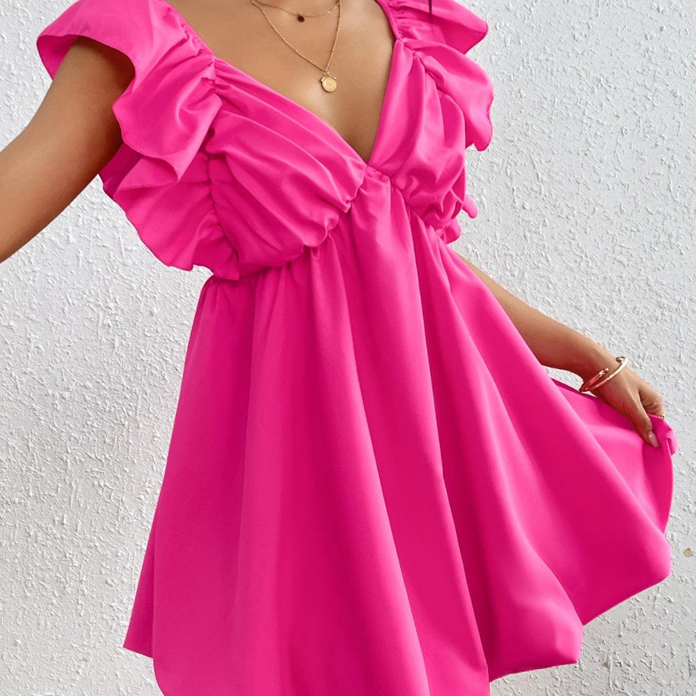 
                      
                        Ruffled V-Neck Cap Sleeve Mini Dress Dresses
                      
                    