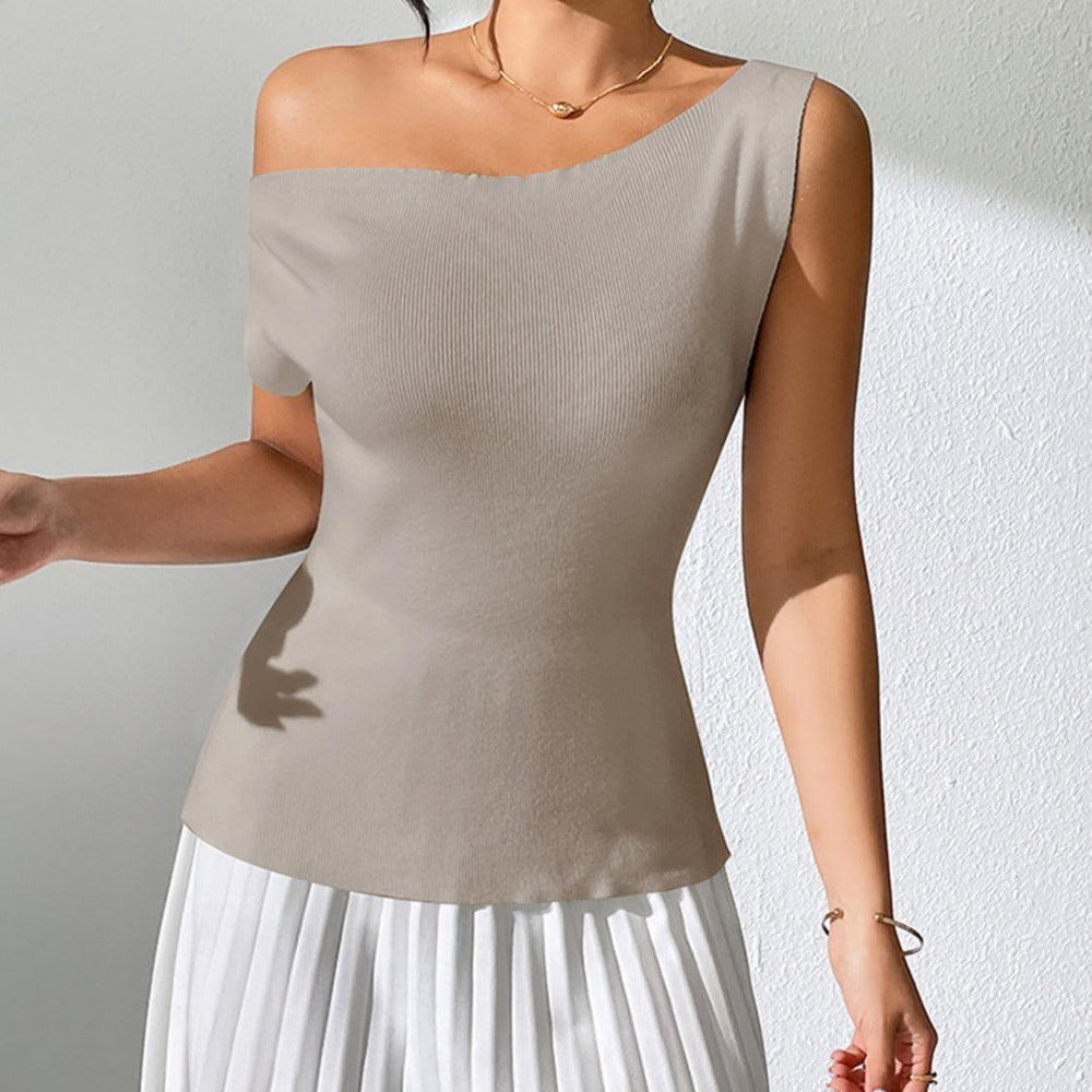 
                  
                    Single Shoulder Short Sleeve Knit Top Shirts
                  
                