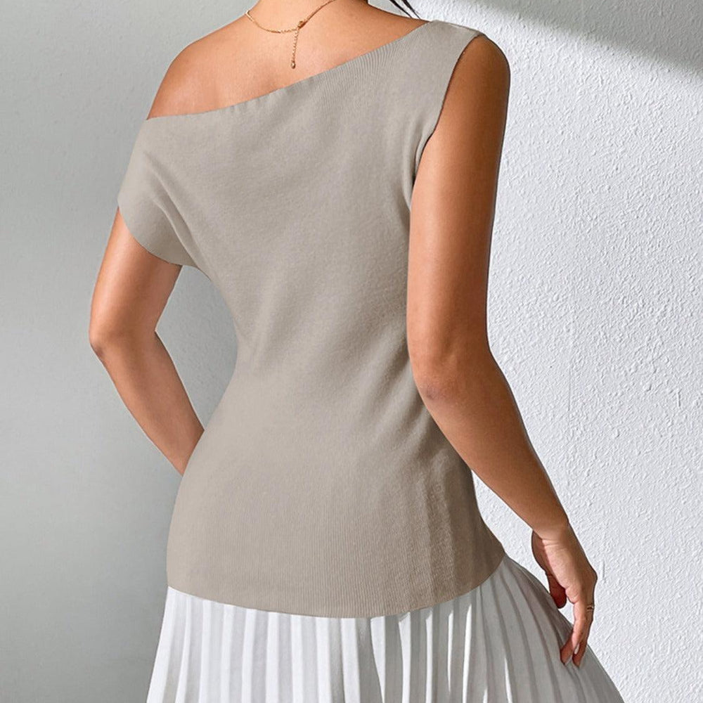 
                  
                    Single Shoulder Short Sleeve Knit Top Shirts
                  
                