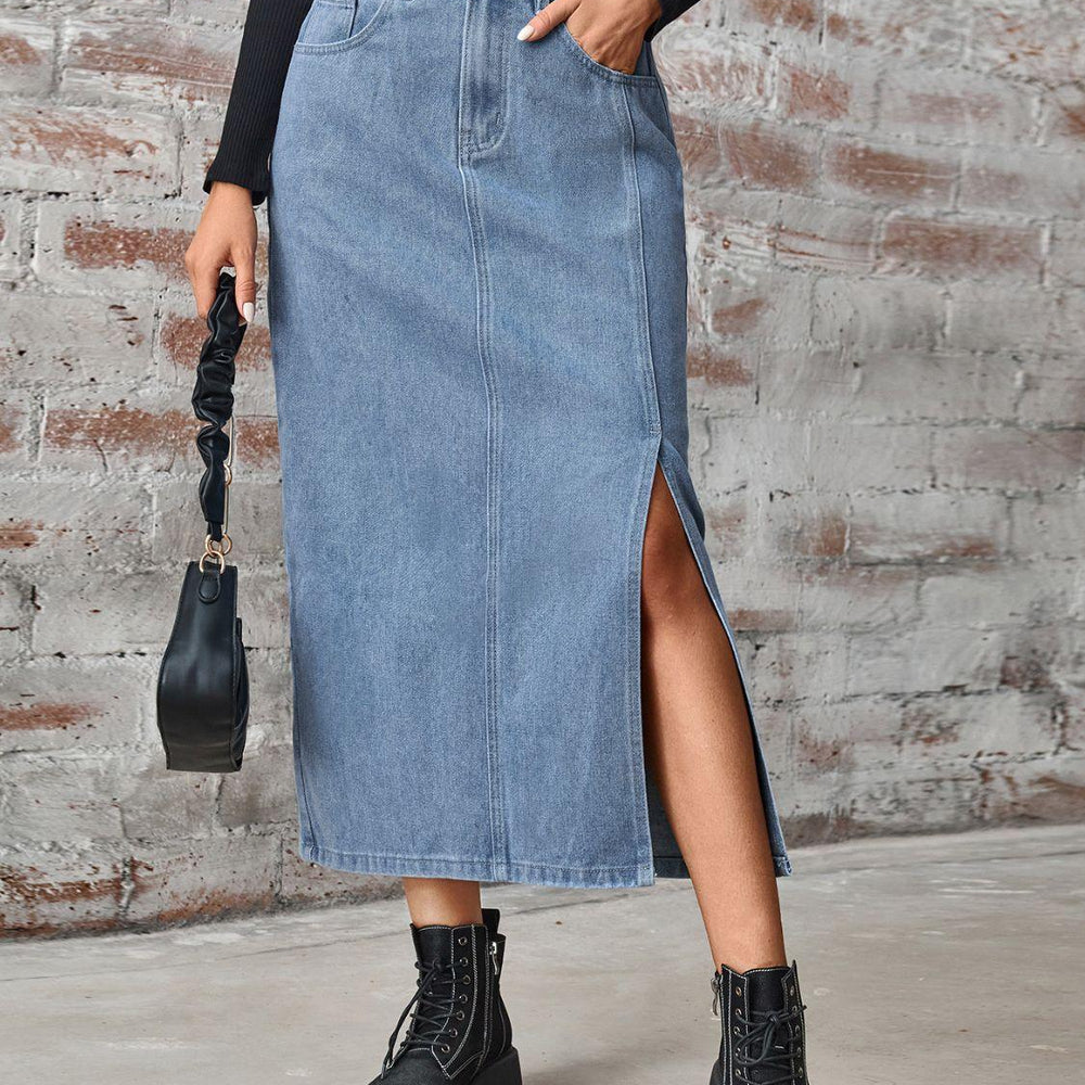 Slit High Waist Denim Skirt Skirts