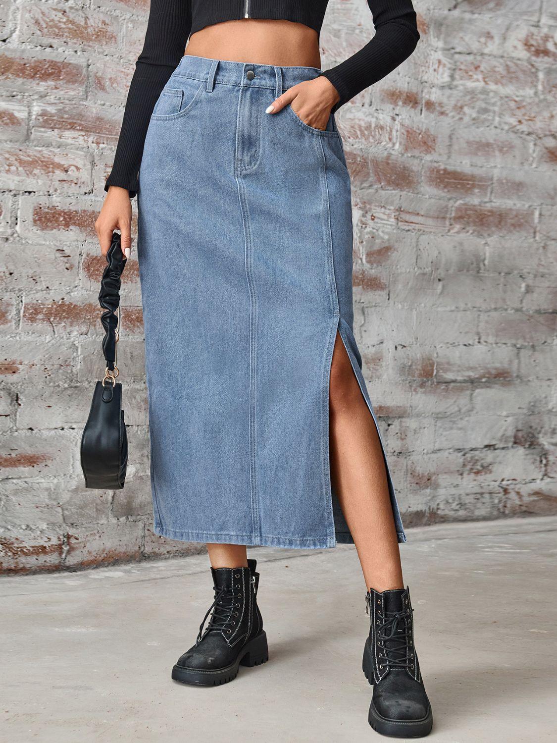 Slit High Waist Denim Skirt Skirts