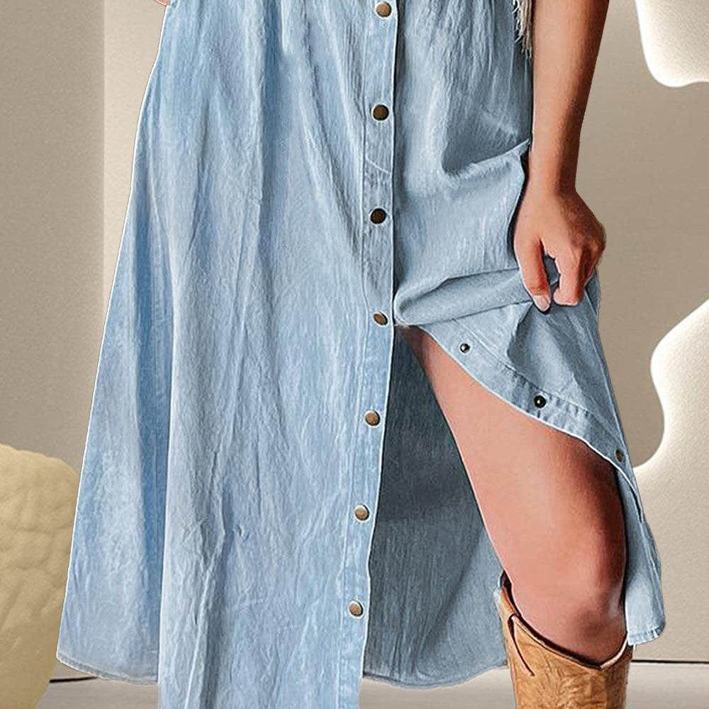 Snap Down High Waist Denim Skirt Skirts