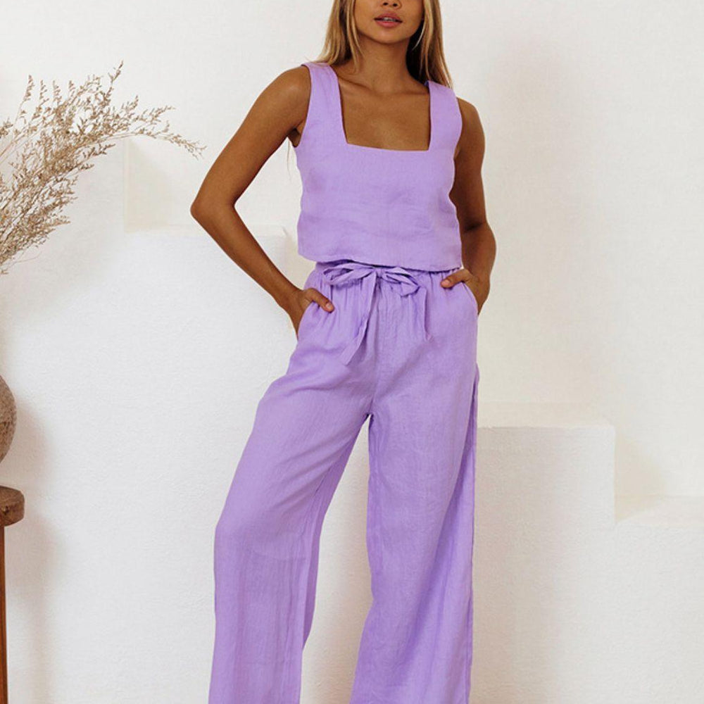 
                      
                        Square Neck Sleeveless Top and Pants Set Sets
                      
                    