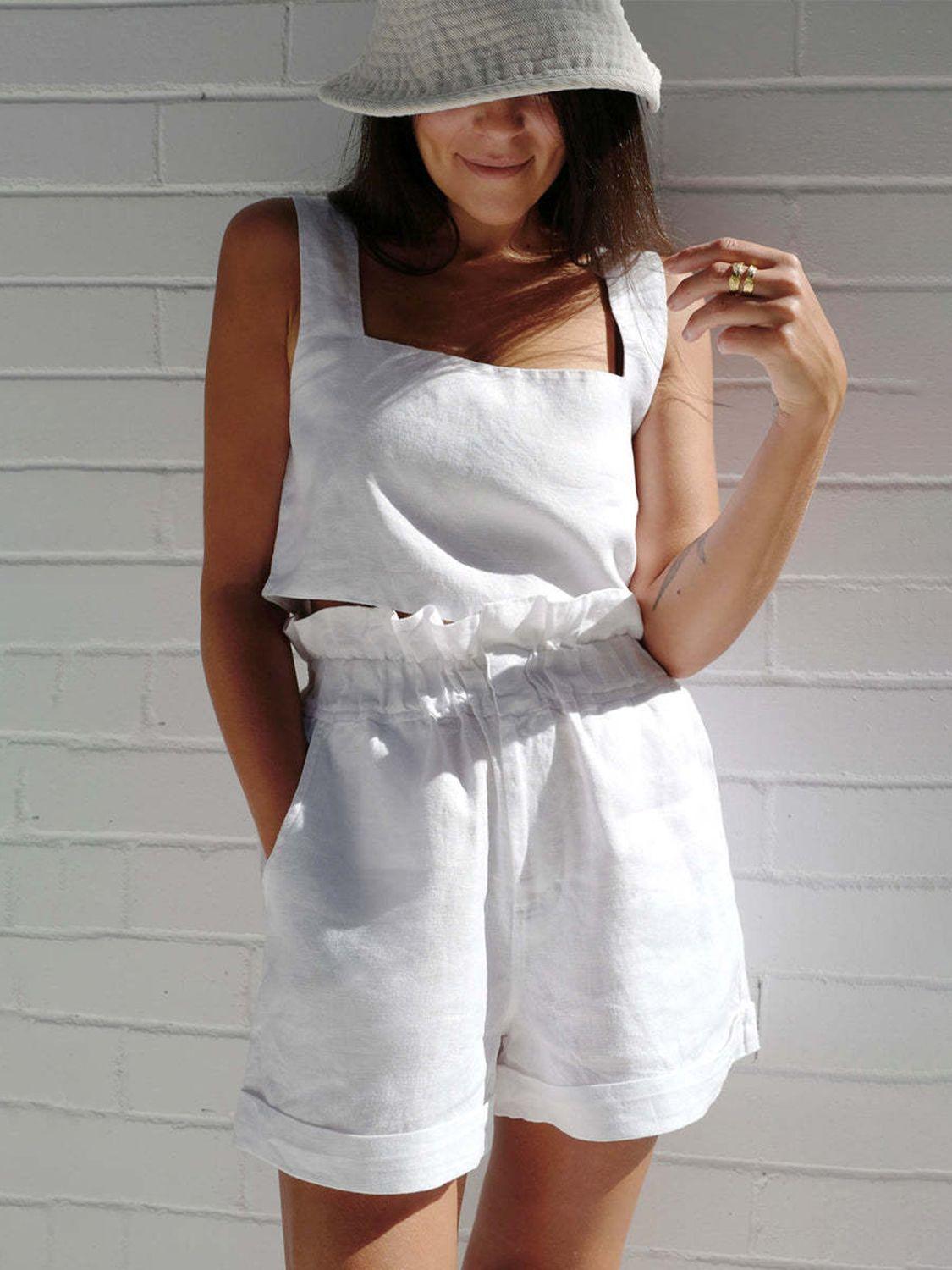 Square Neck Sleeveless Top and Shorts Set Sets