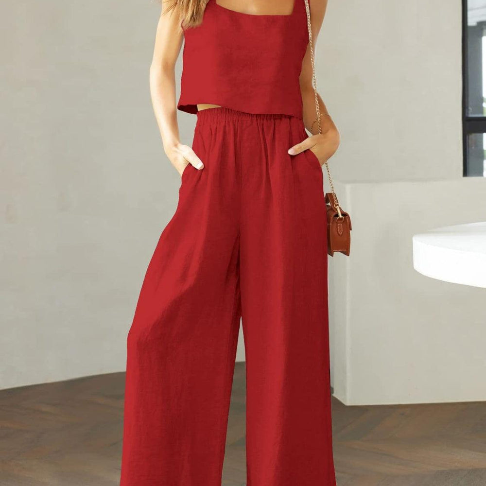 
                      
                        Square Neck Top and Wide Leg Pants Set Sets
                      
                    