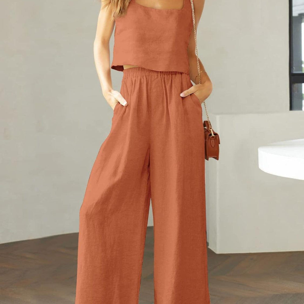 
                      
                        Square Neck Top and Wide Leg Pants Set Sets
                      
                    