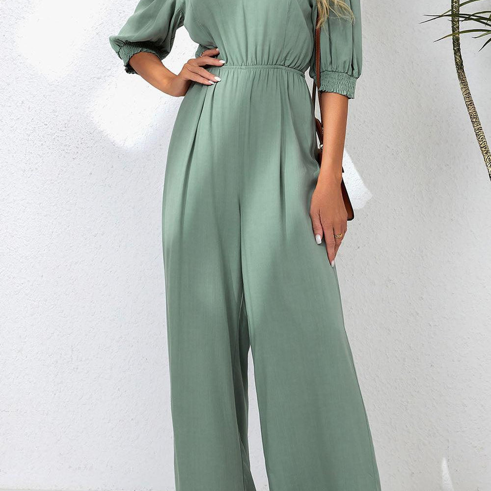 V-Neck Half Sleeve Jumpsuit Jumpsuits