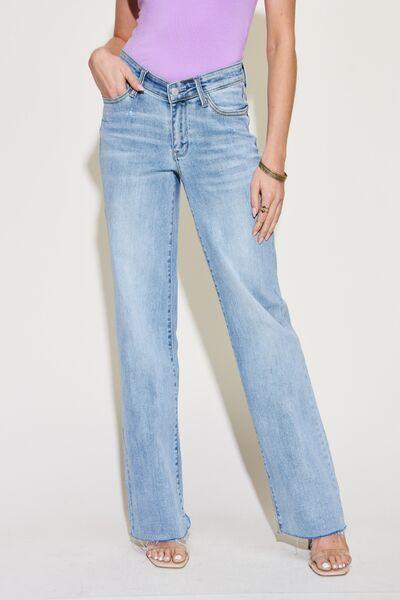 Full Size V Front Waistband Straight Jeans Jeans